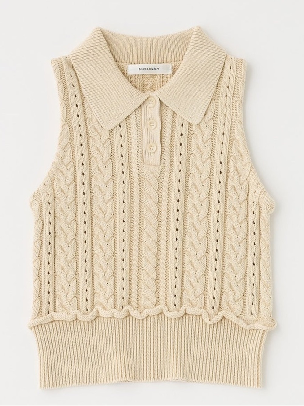 Moussy cable knit crop polo in tan size small NEW